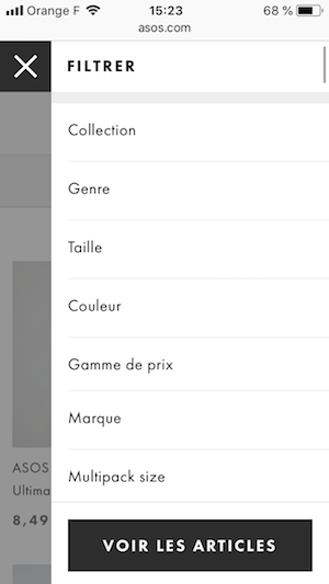 filtrage sur un site e-commerce