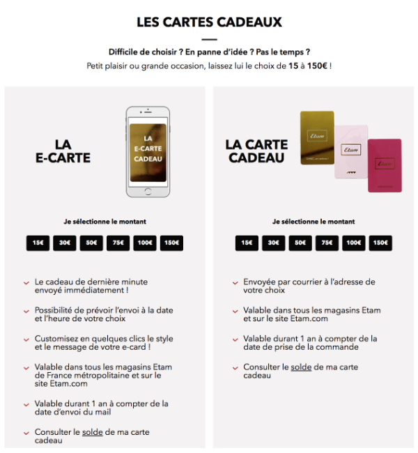 Carte cadeau pour les achats et boutiques en ligne