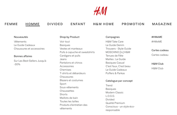 Menu h&m