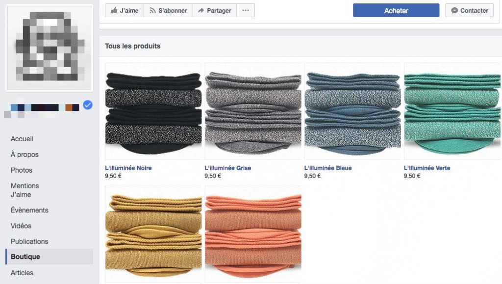 Boutique sur une page facebook