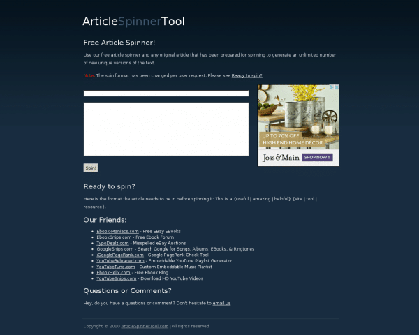 Free Online Article Spinner - ArticleSpinnerTool.com