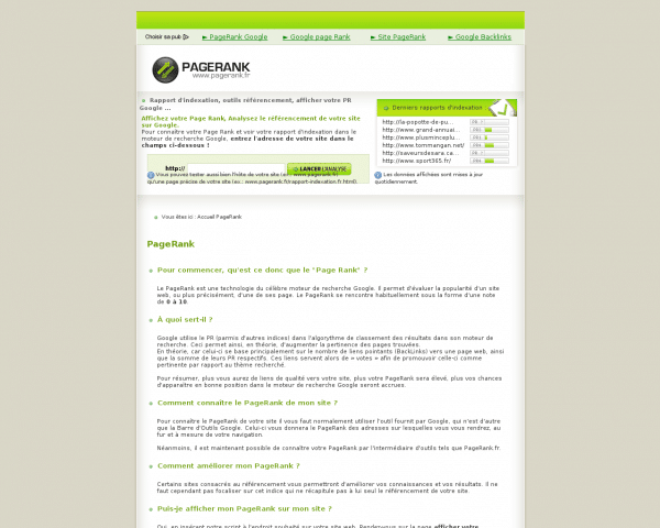 PageRank - Outils Page Rank Google, rapport d'indexation, analyse du référencement