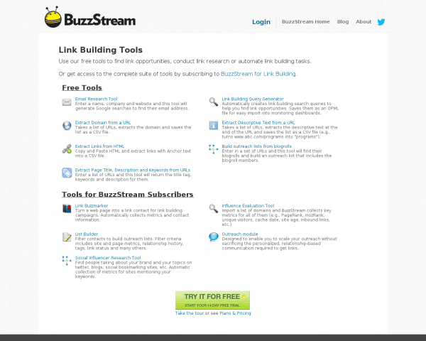 Free Link Building Tools from BuzzStream