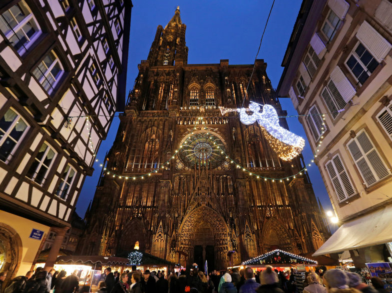 Tourists visit the traditional Christkindelsmaerik (Christ Child market) near Strasbourg's Cathedral in Strasbourg, France, November 26, 2016.