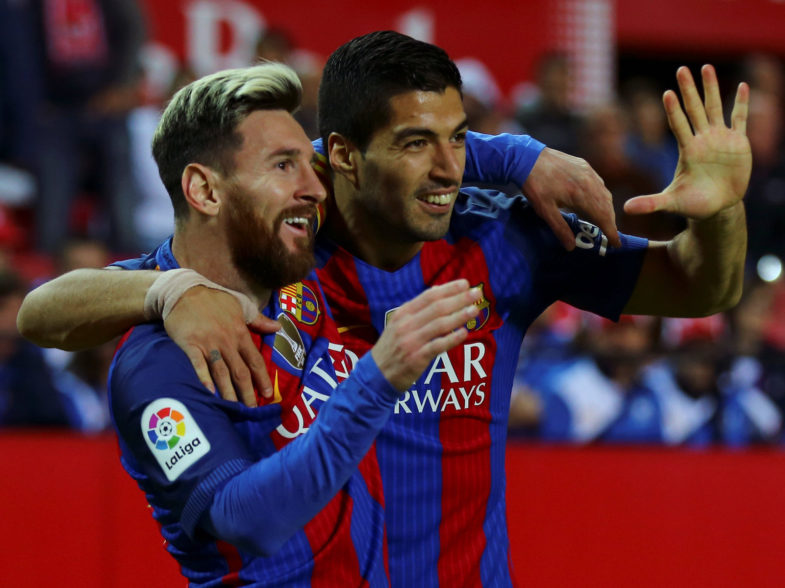 Lionel Messi et Luis Suarez du FC Barcelone. 