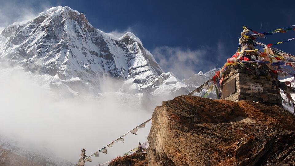 Prayer Flags and the Himalayan mountain, Annapurna